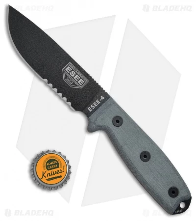 ESEE Knives ESEE-4S Fixed Blade Knife W/Clip Plate (4.5" Black Serr) - Image 4