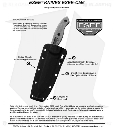 ESEE Knives Hoffman ESEE-CM6 Knife Black G-10 (5.875" Gray) - Image 3