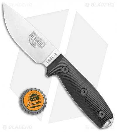 ESEE Knives ESEE-3 Fixed Blade Knife 3D Black G-10 (3.88" Stonewash S35VN) - Image 4