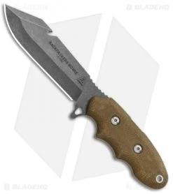TOPS Knives Backpacker's Bowie Fixed Blade Green Canvas Micarta (4.5" Tumbled)