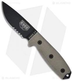 ESEE Knives ESEE-3MIL-S Knife Green Sheath & MOLLE Back (3.88" Black Serr)