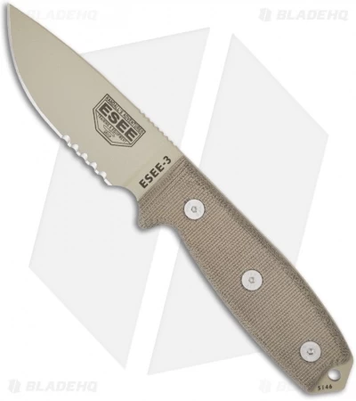 ESEE Knives ESEE-3S-DT-KO Knife (3.88" Tan Serr) *No Sheathing*