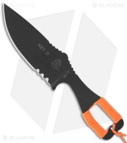 TOPS Knives Key-D Knife Orange Cord Wrapped Fixed Blade (3.5" Black Plain)
